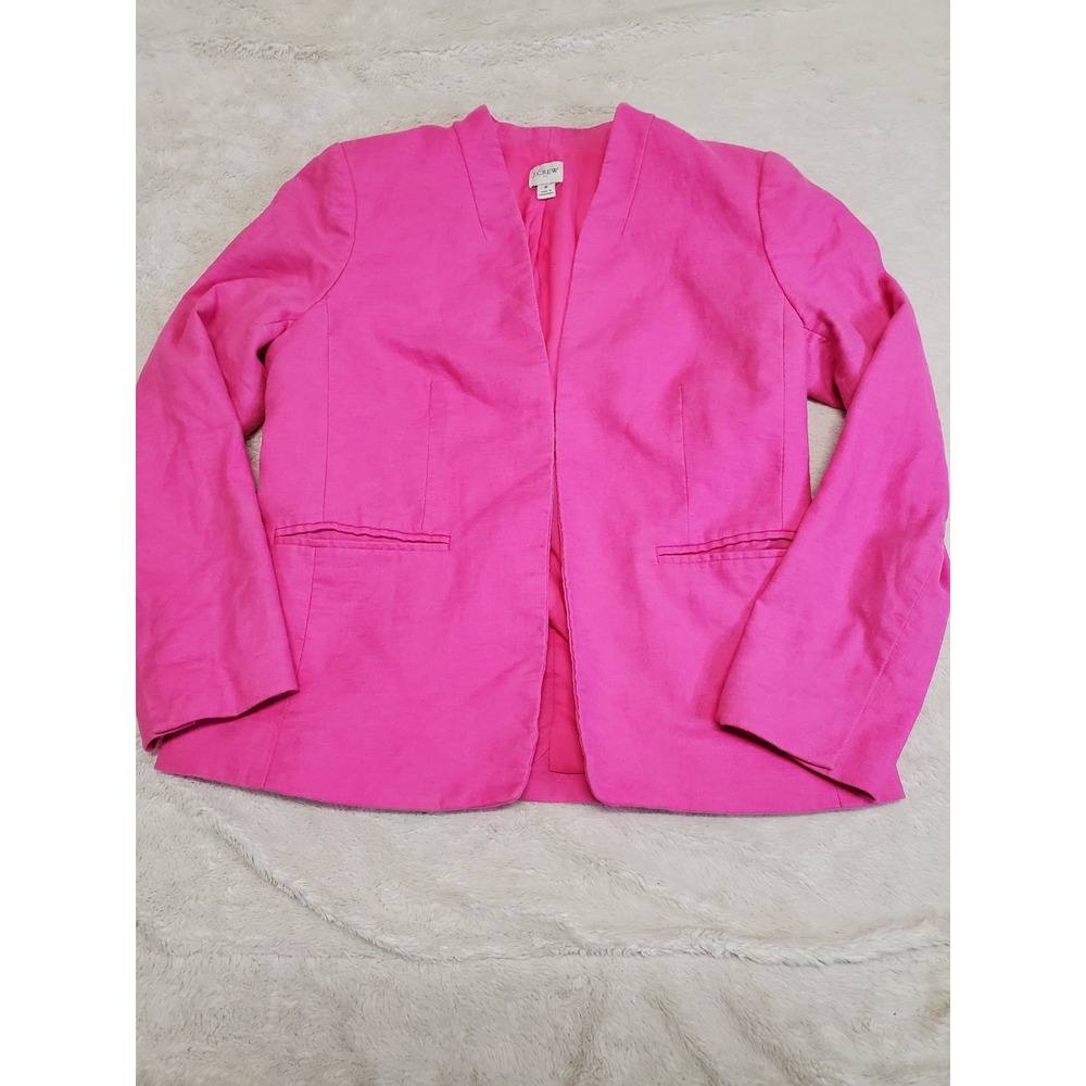 J. Crew Bright Bold Pink Linen Office Jacket Blazer 8 Classic Office Dopamine